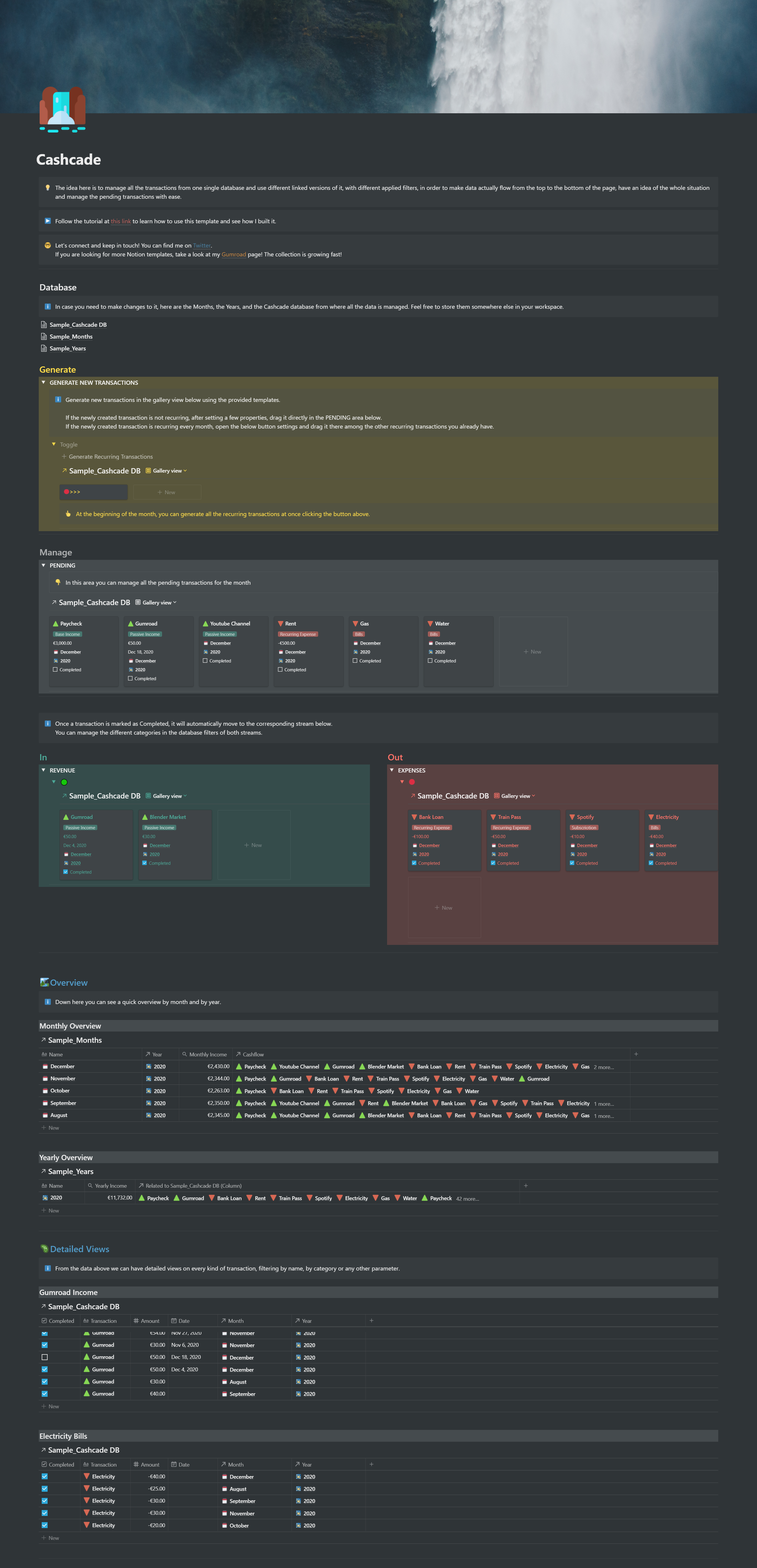 Notion Template: Cashcade, personal finance made easy